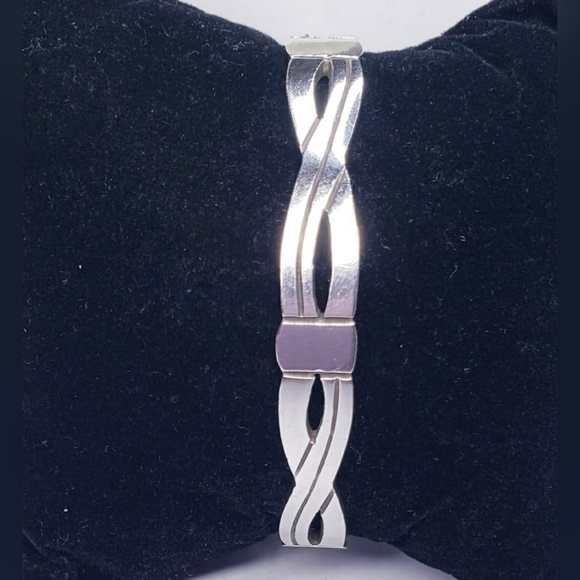 Sterling Silver Solid Mexico Taxco Cut-out Adjustable Cuff Bracelet 7.25 - Picture 5 of 6